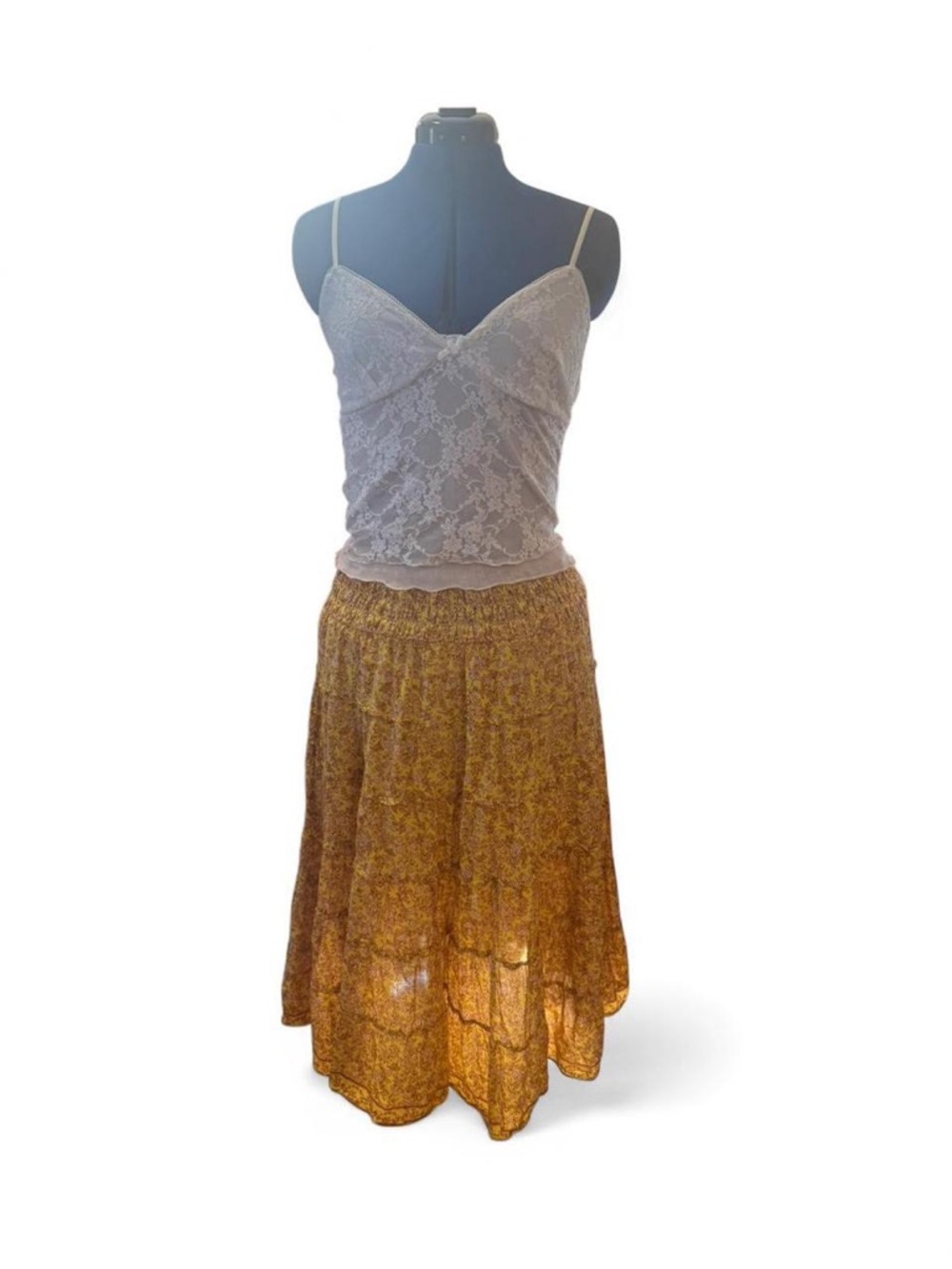 Max Studio Mustard Floral Tiered Maxi Skirt